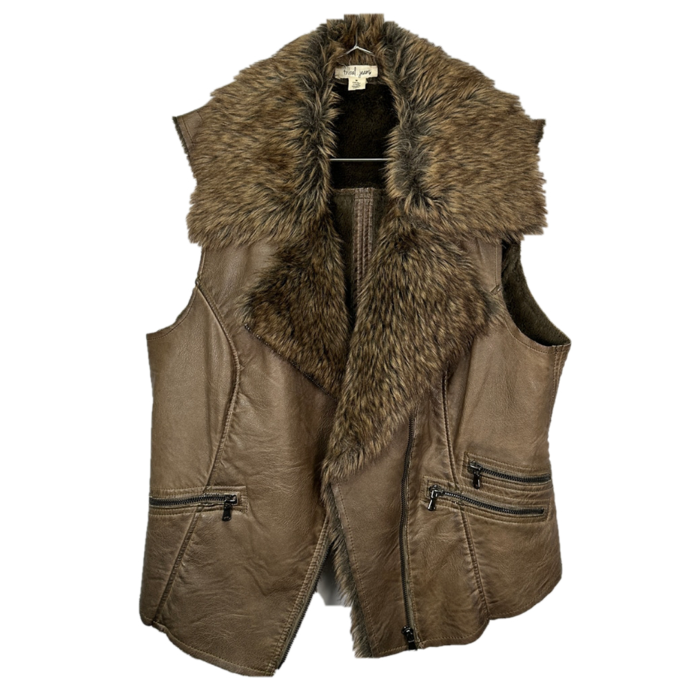 2000s Faux leather Faux fur Mobwife Kesha Vest Medium